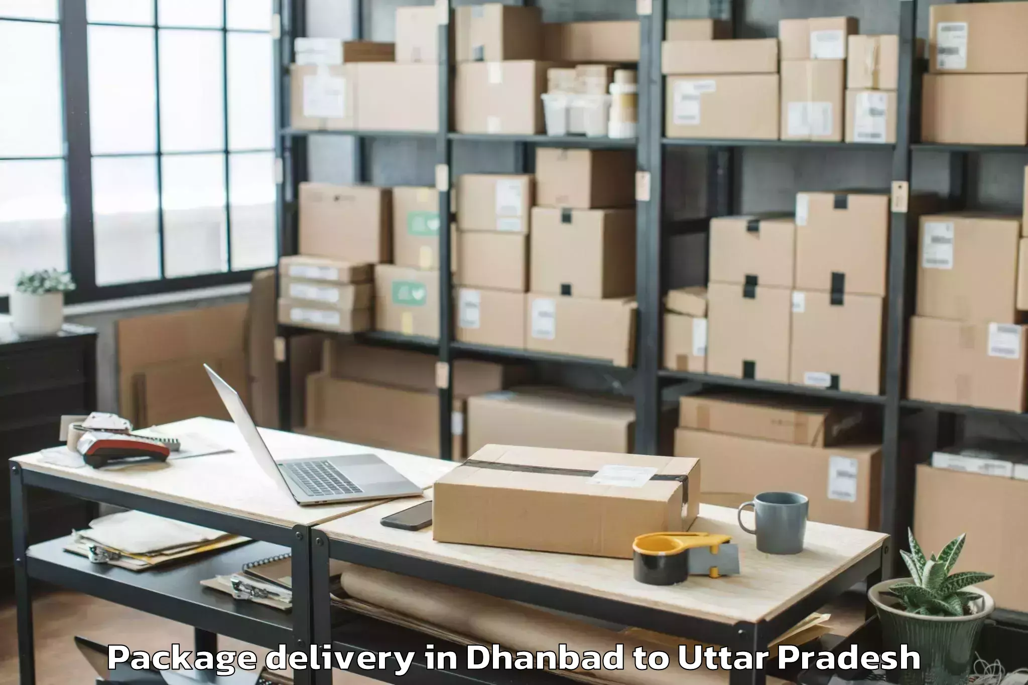 Book Dhanbad to Uttar Pradesh University Of Me Package Delivery Online